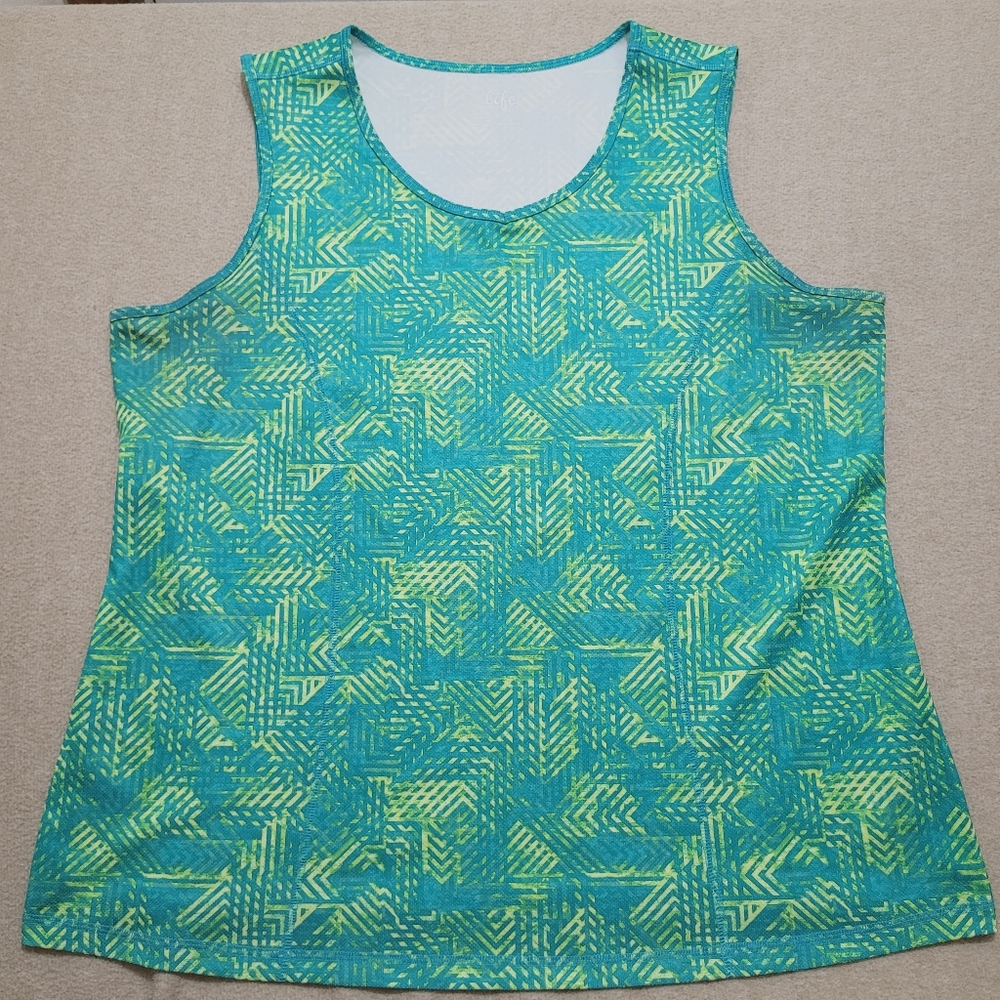 Made for‎ Life women's green/yellow print stretch tank top Sz 1X